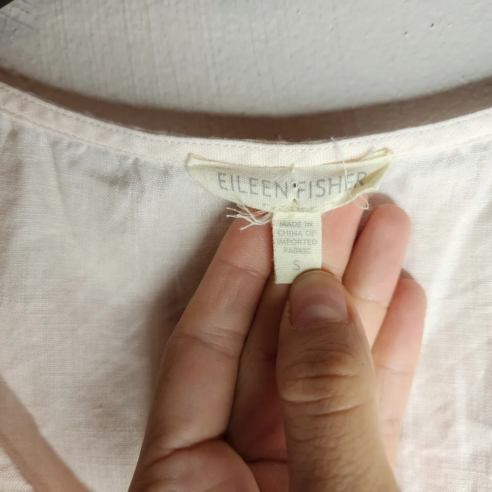 Eileen Fisher Irish Linen Top S Blush Pink Sleeveless Blouse Silk Trim Tank - Image 2