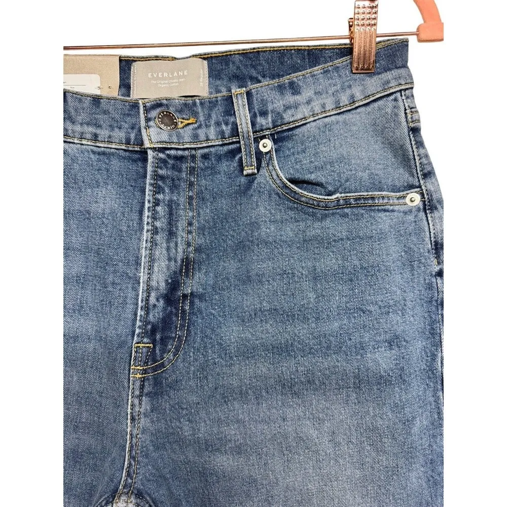 Everlane The Original Cheeky High Rise Straight Leg Jeans Worn In Mid Blue Sz 28 - Image 5