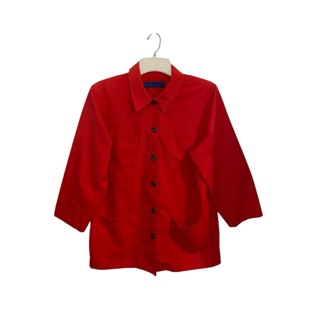 Karen Scott Red Utility Jacket cotton 4 pockets Chore Jacket Holiday lightweight - Image 2