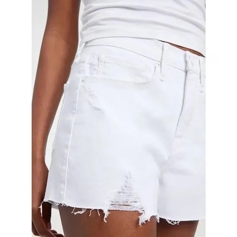 Good American Good '90s High Rise Stretch Denim Cutoff Shorts Cloud White 16 - Image 2