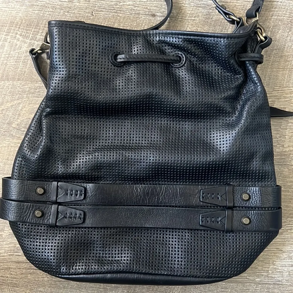 She + Lo Black Leather Bucket Shoulder Bag Purse - Image 5