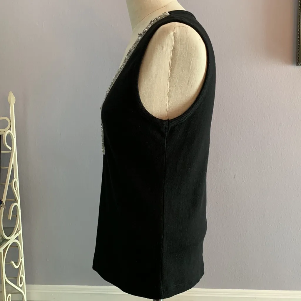 Spenser Jeremy black V neck ribbed sleeveless top with silver embellishments - Image 3