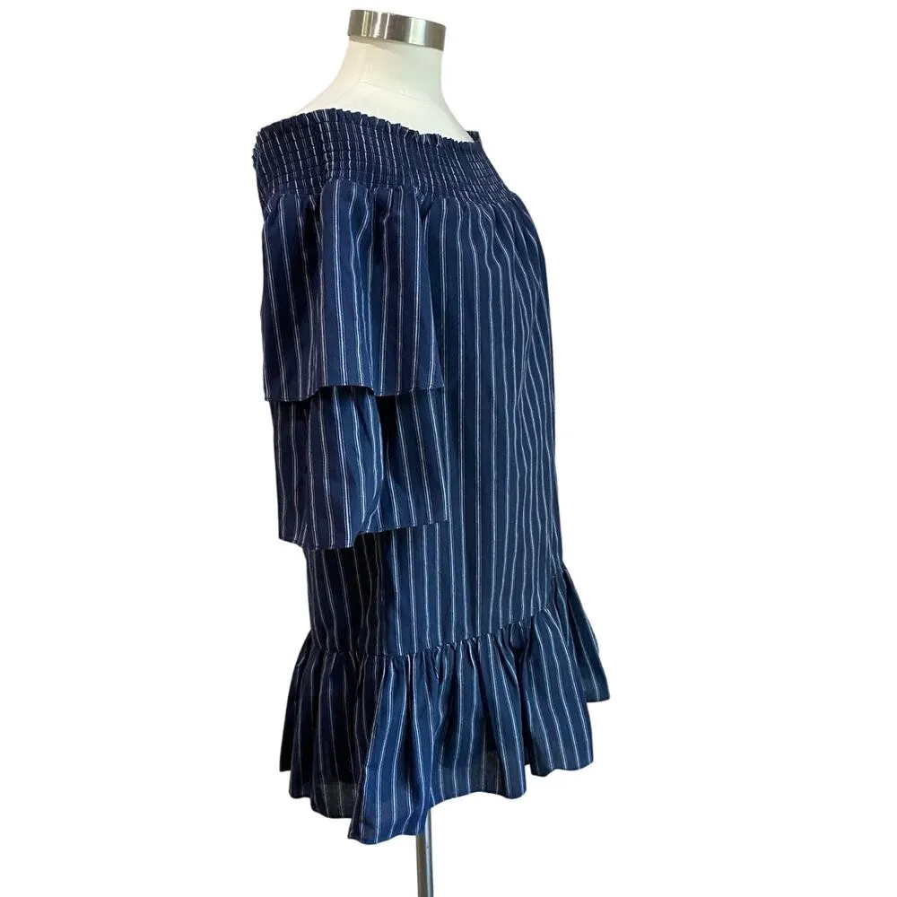 English Factory Striped Off the Shoulder Tiered Sleeve Flounce Dress Size M - Image 2