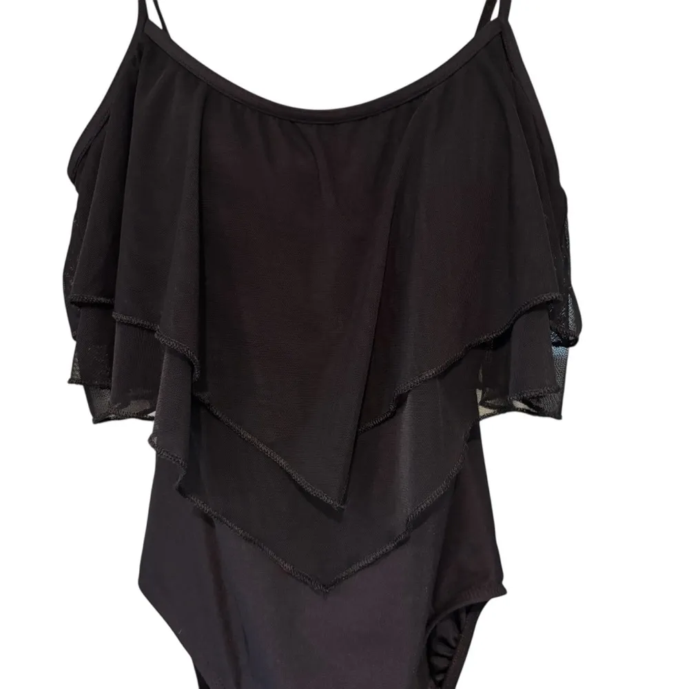 NWOT, Longitude Black Ruffle One Piece Swimsuit, Sz 10 - Image 2