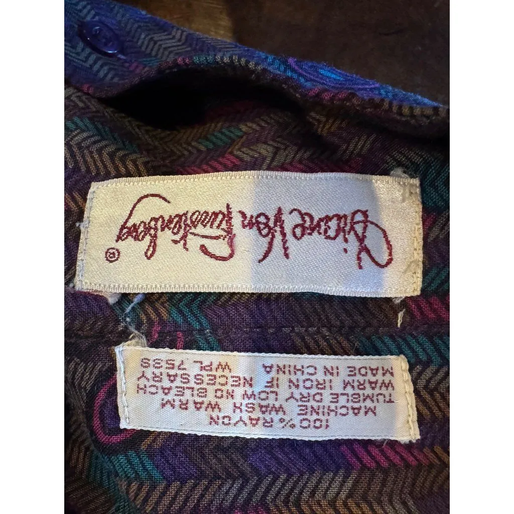 Diane Von Furstenberg‎ Shirt Women 16 Purple Paisley Retro Vintage Button Down - Image 9