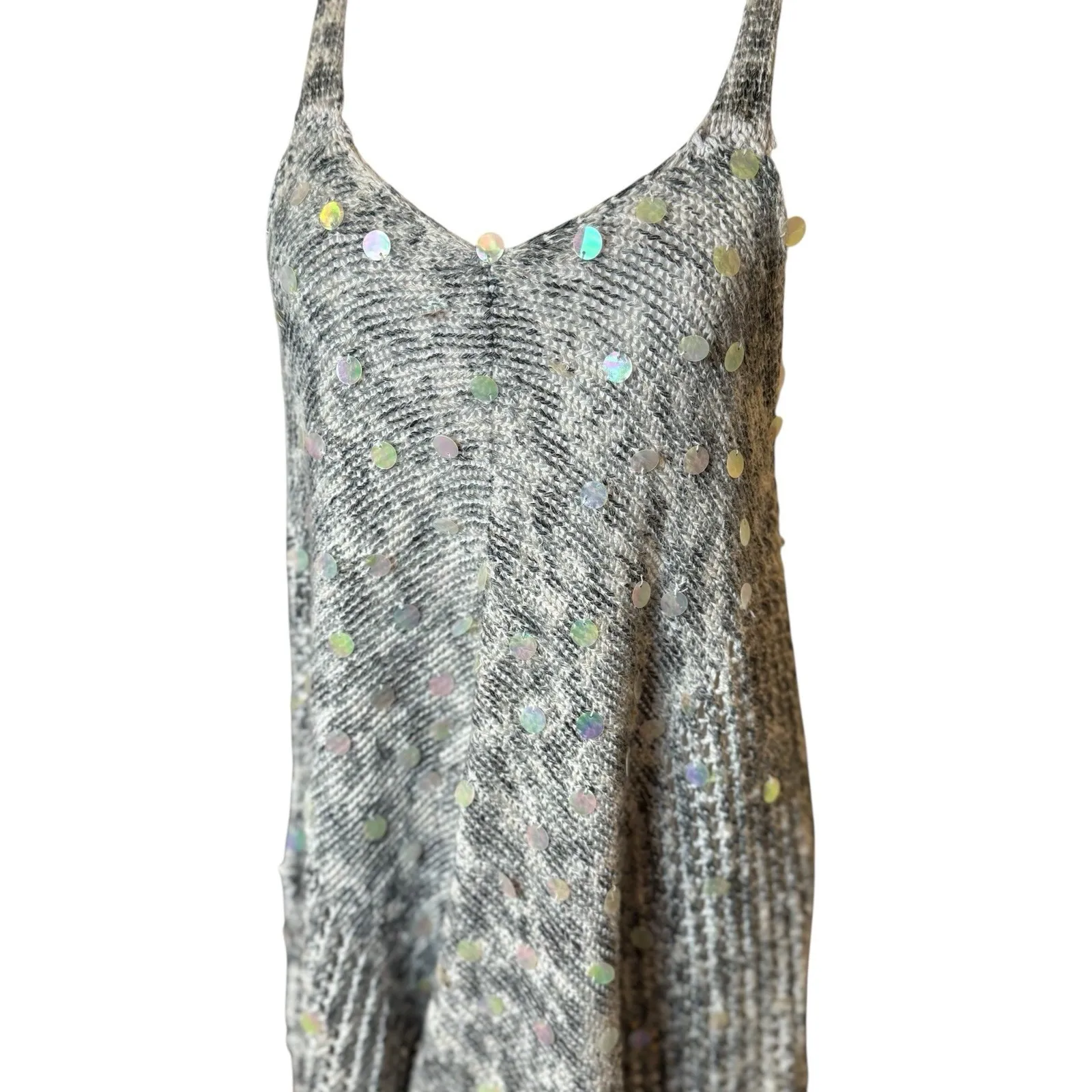 Free People Heather Grey Knitted Tank Tunic Sequins Medium Sparkles Party Event - Image 2