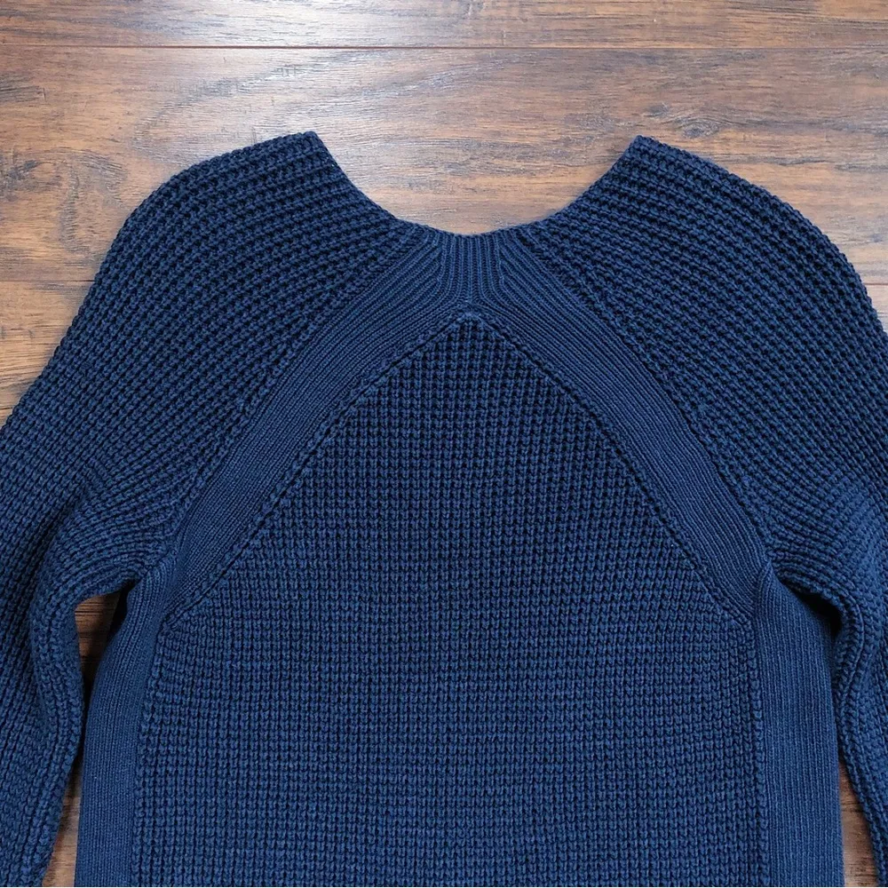 Vince • Waffle Stitch Pullover navy cotton knit sweater crew neck - Image 9