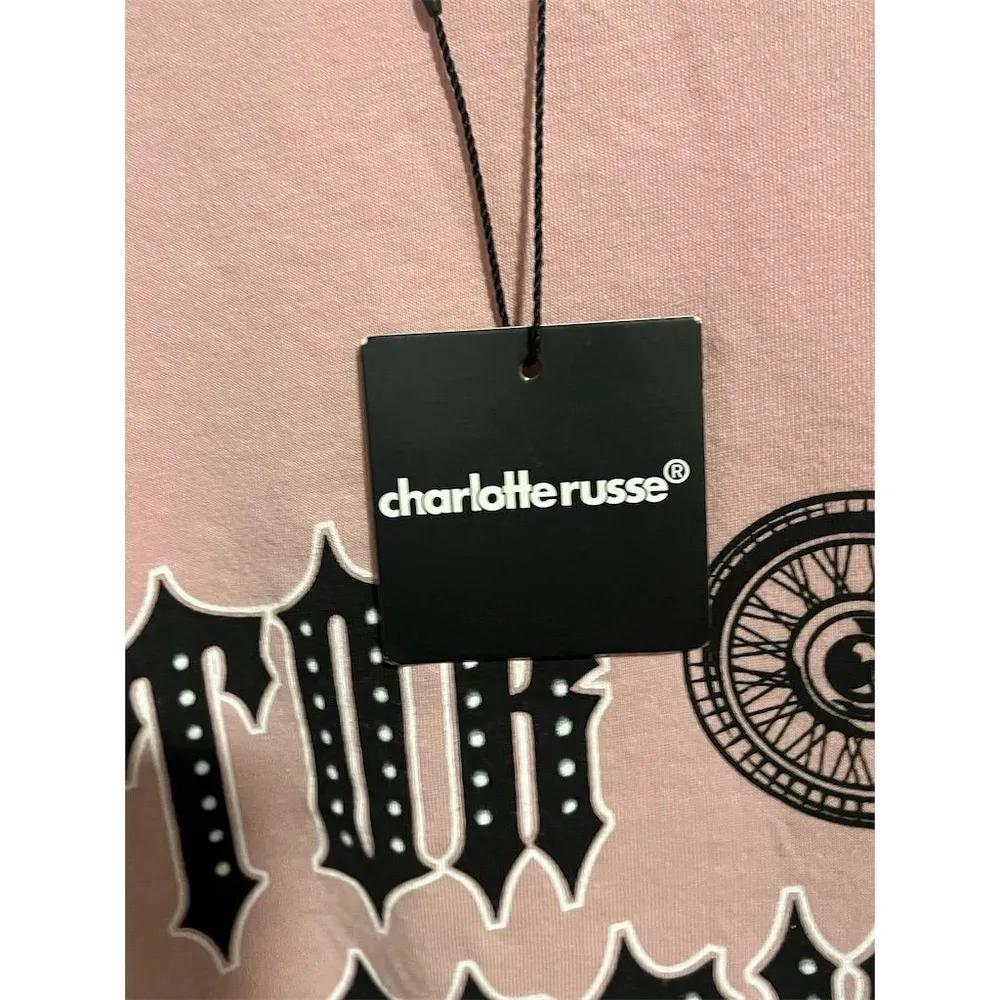 Charlotte Russe T Shirt Women's Size L Pink Born to Ride Graphic Tee Casual NEW - Image 8
