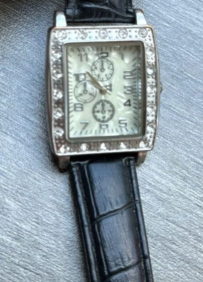 Women's Vintage Rectagular Watch with Sub Dials Black & Silver - Image 2