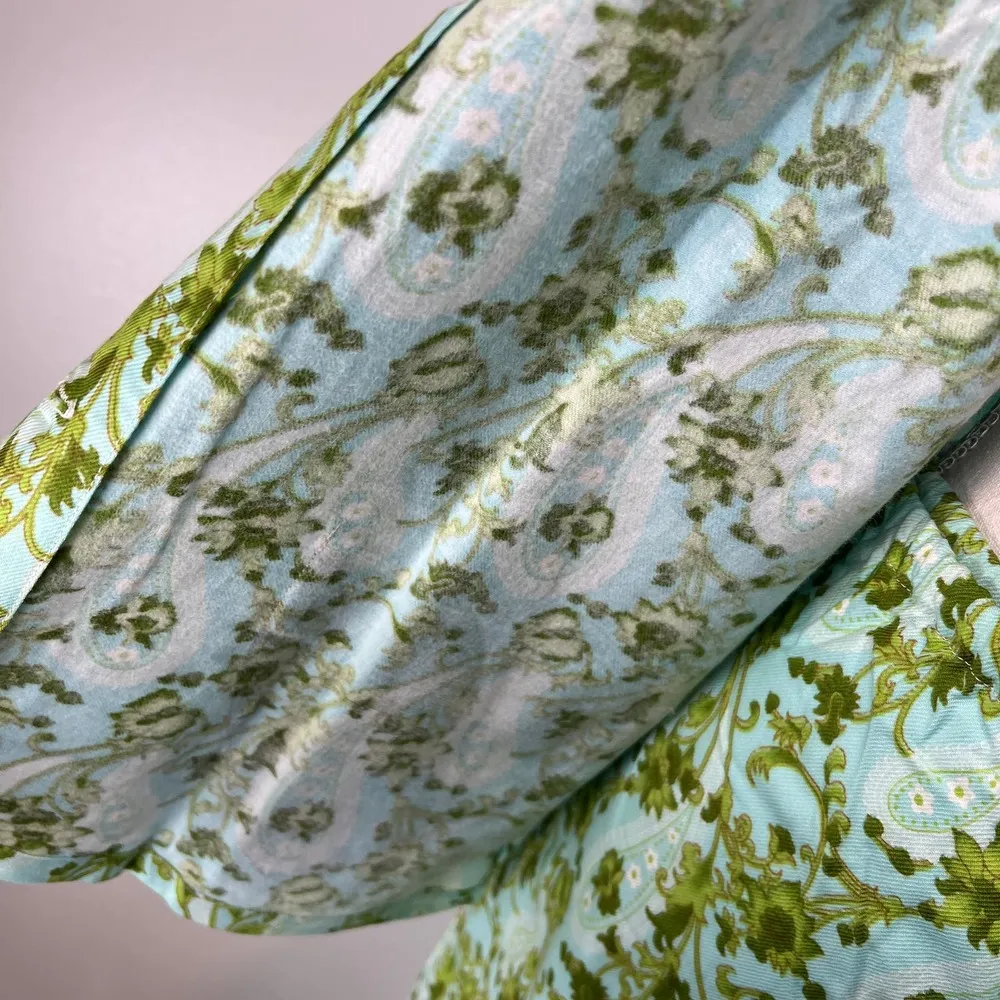 Vintage 70s Paisley Sleep Set Petite Psychedelic Dagger Collar Green Pajamas Size L - Image 7