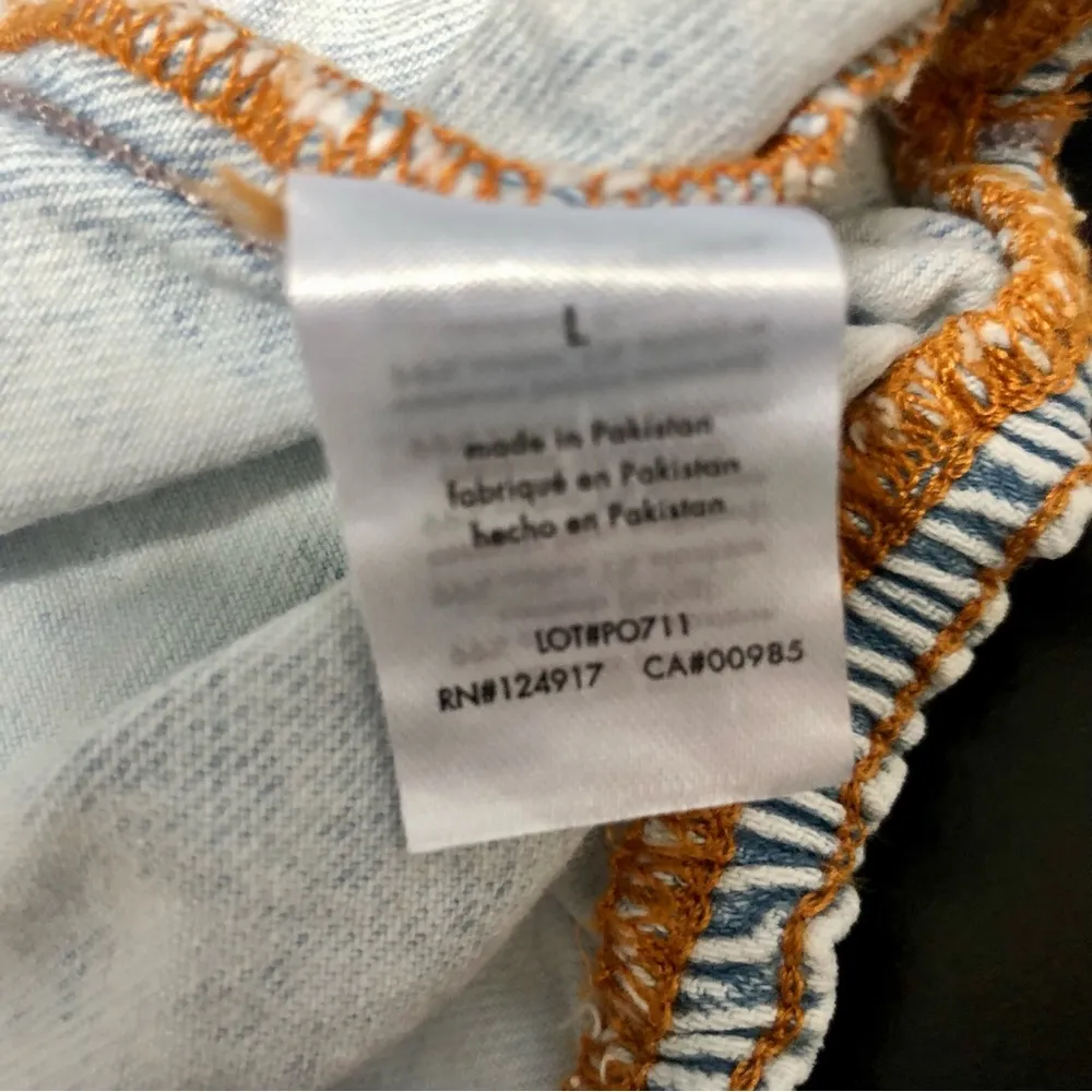 NWT WeWoreWhat Crop Top Comfort Denim Super Light Stone Wash Ruffle Sleeves sz L - Image 15