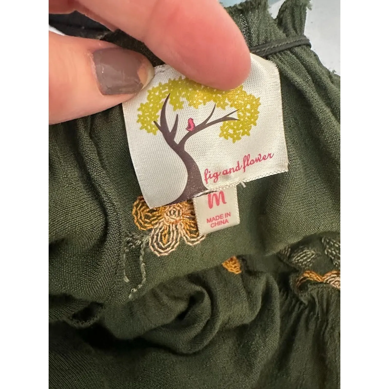 Anthropologie Fig and Flower Embroidered Smocked Tiered Ruffle Maxi Dress Medium - Image 8