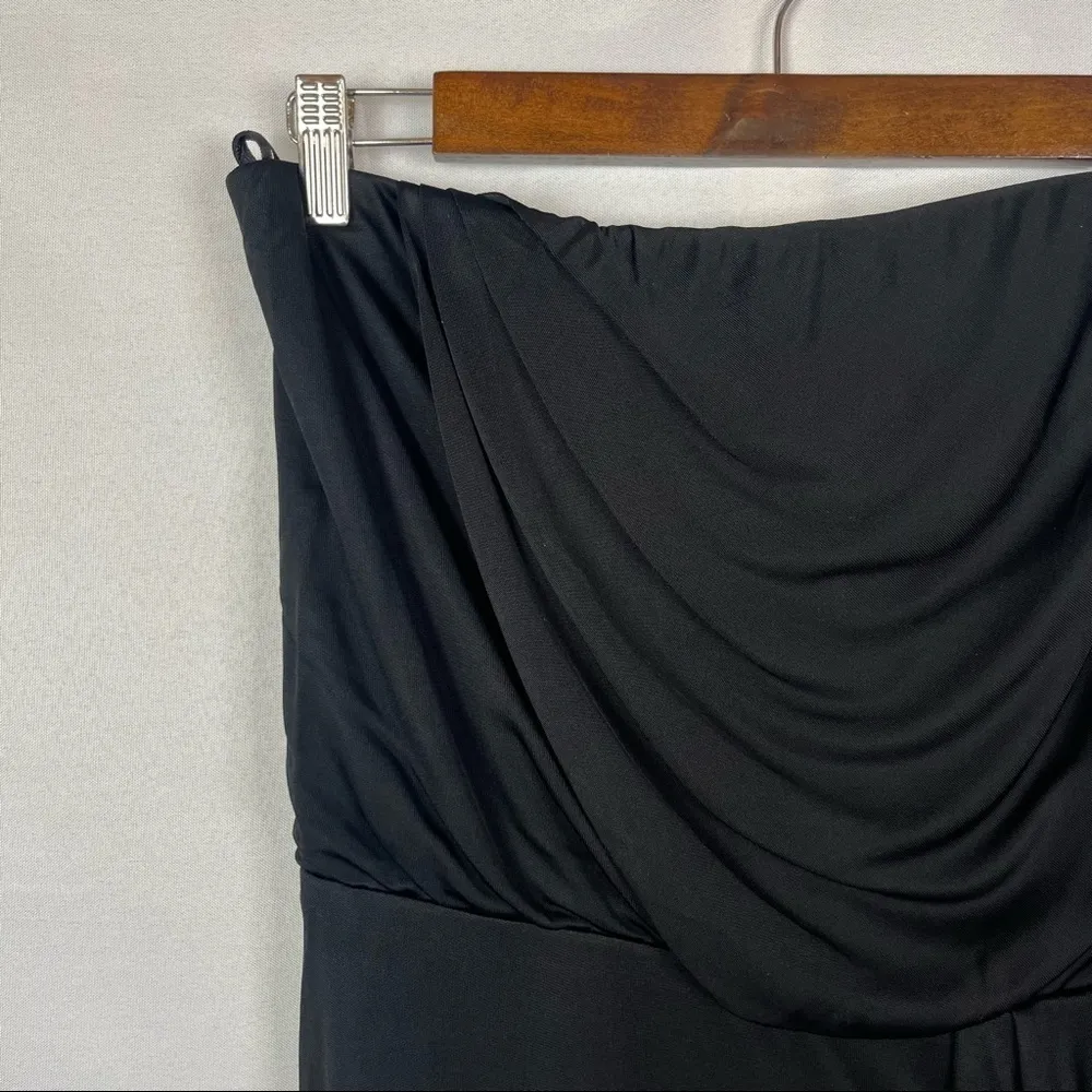 White House Black Market WHBM Black Strapless Asymmetrical Hem Jersey Dress 8 - Image 3