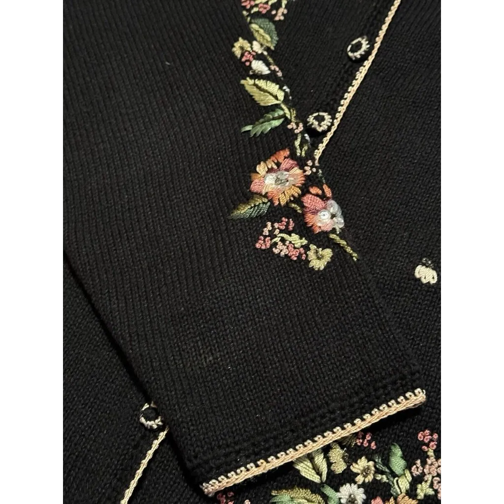 Tiara International‎ Cardigan Sweater Sz L Embroidered Button Floral Sequin 2002 - Image 14