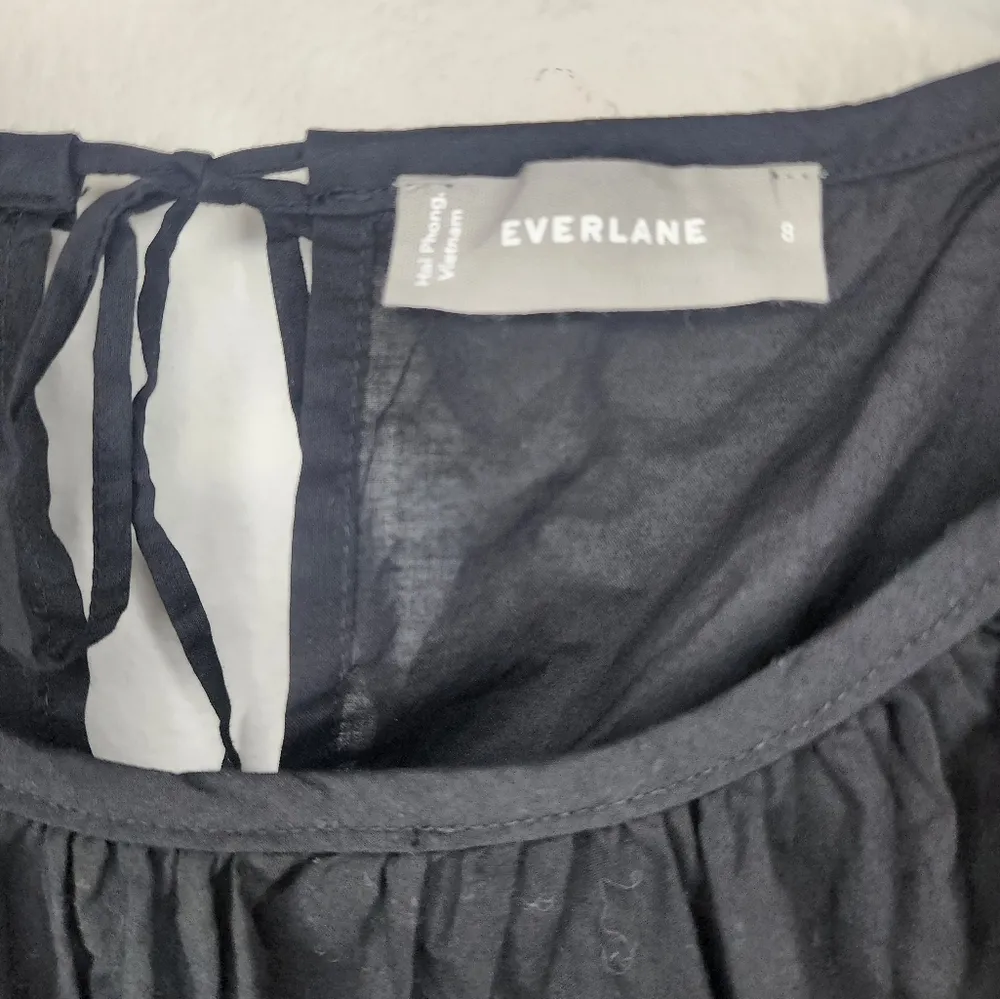 Everlane Top Womens 8 Black Ruched Air Peasant Top 3/4 Sleeve Cotton Ligthweight - Image 2