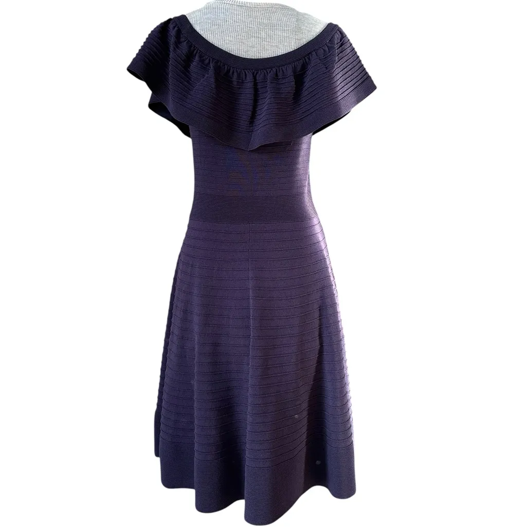 Eliza J Off the Shoulder Fit & Flare
Dress In Navy Blue Midi Textured Knit - Image 4