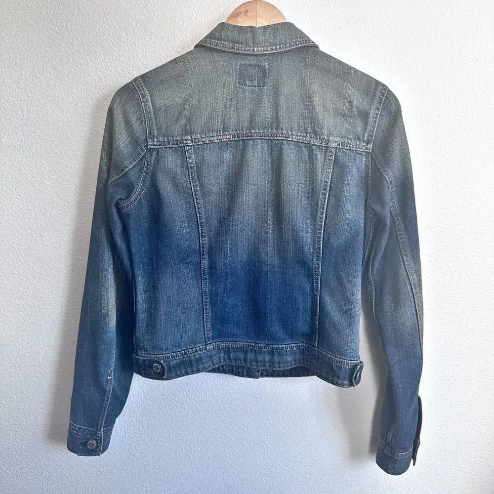 AMERICAN EAGLE | Brown Tone Blue Denim Jean Jacket 100% Cotton | Size Small - Image 5
