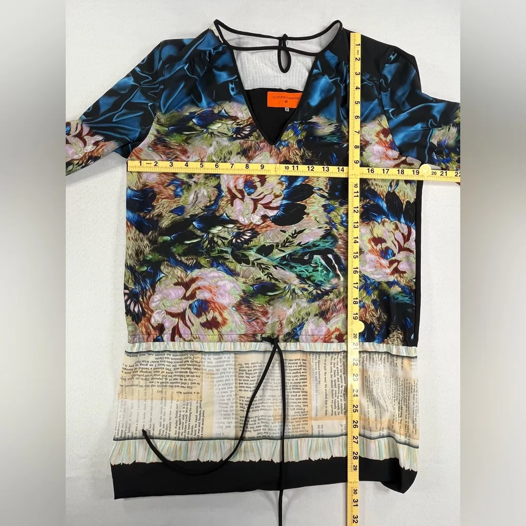 Clover Canyon Floral Text Print Shift V-Neck  Long Sleeve Tunic Dress - Image 8