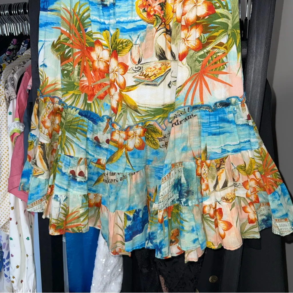 Jams World Voile Hawaiian Print Ruffle Tiered High Waist Mini Skirt XS - Image 3