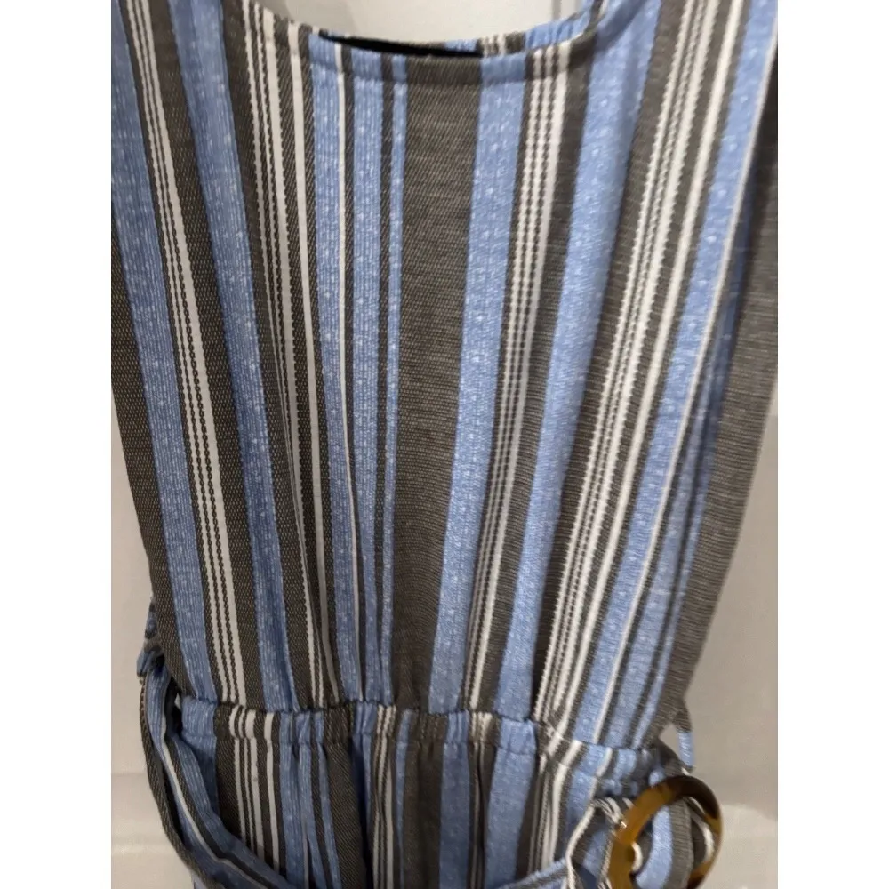 Derek Heart Striped‎ Jumpsuit Wide Leg Casual Summer Blue Gray Size L - Image 2