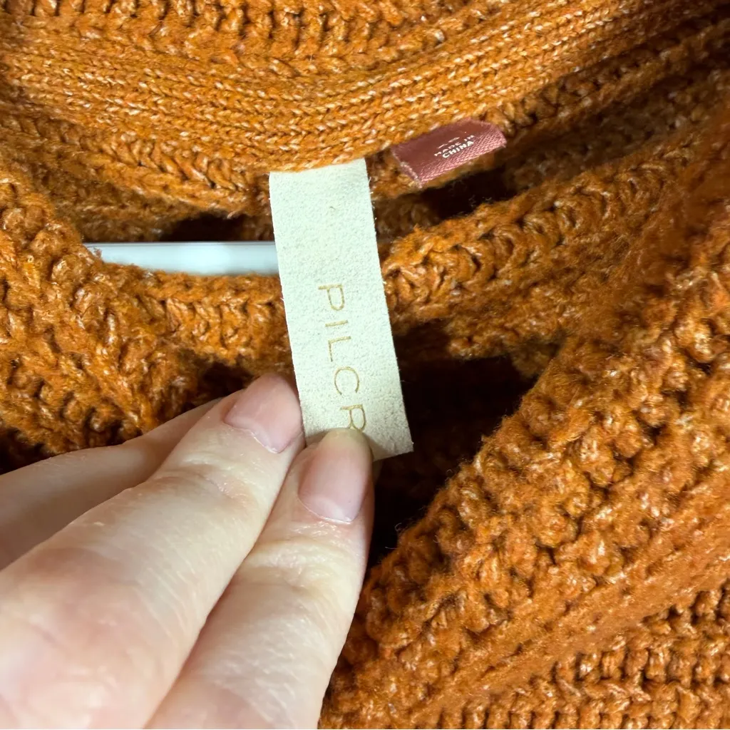 Anthropologie Pilcro Orange Chunky Knit Funnel Neck Oversized Sweater - Image 3