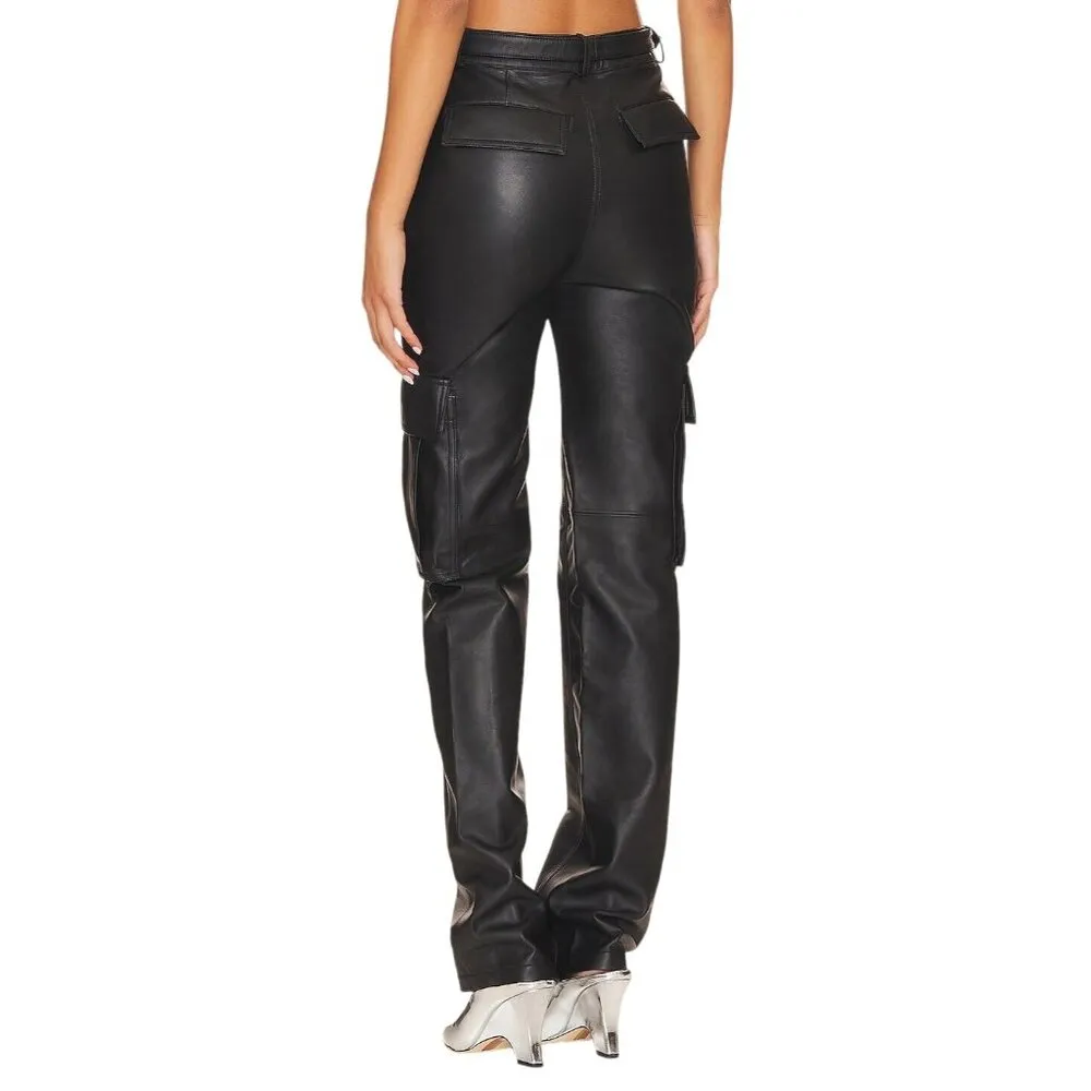 Camila Coelho Manolya Leather Pants in Black X-Small New Womens Trousers - Image 3