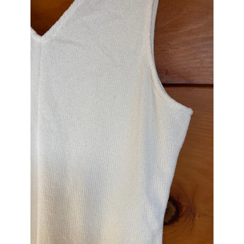 Lulus White Knit Sleeveless V-Neck Midi Bodycon Dress Neutral Fitted Wmns Size L - Image 3