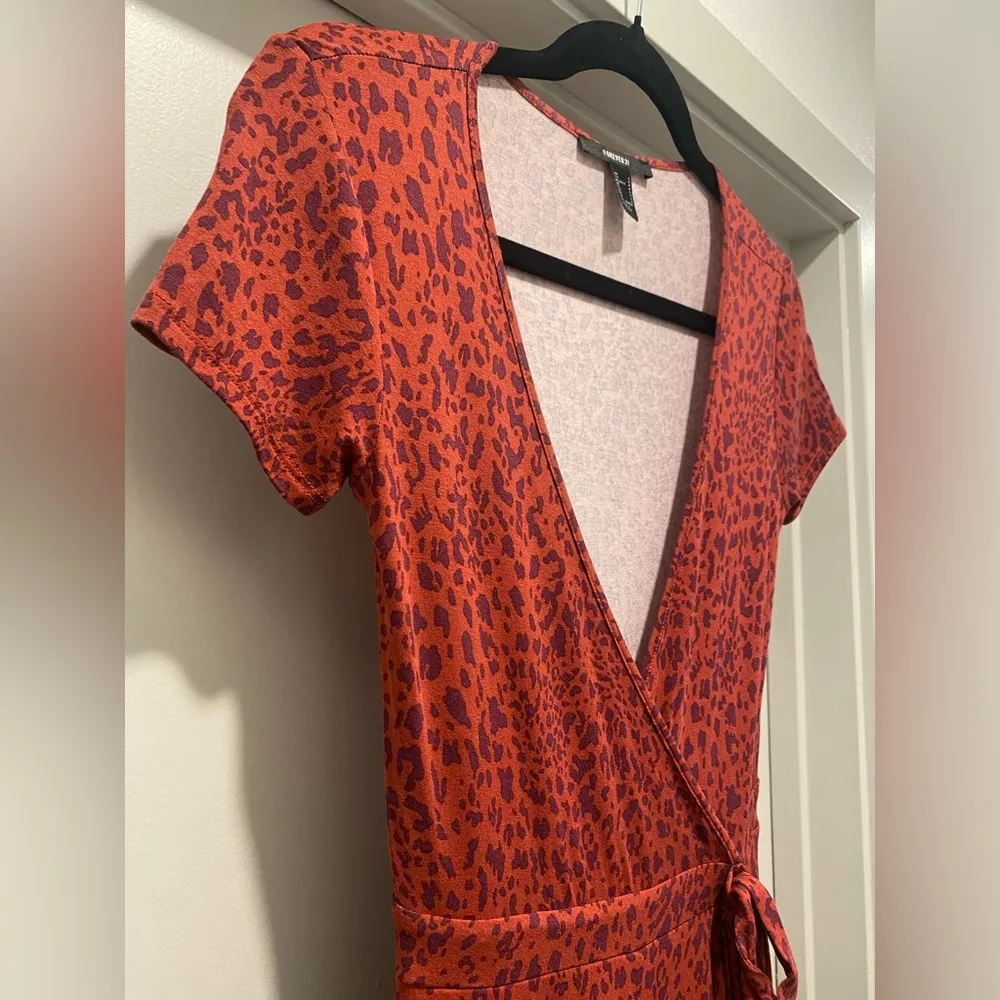 Red Leopard Cheetah Animal Print Deep V-Neck Tie-Waist Romper - S - Image 9