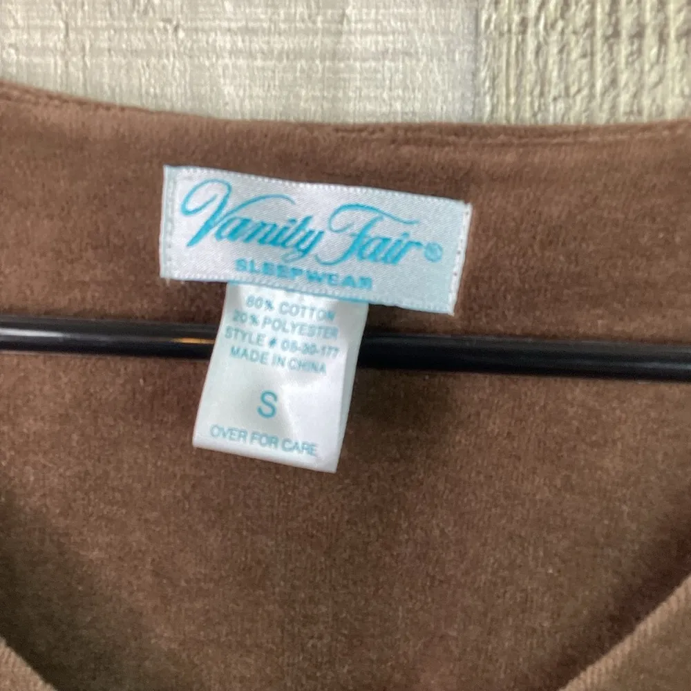 Vanity Fair Sleepwear Size Small Brown Velour V-Neck Long Sleeve Sleep T… - Image 5