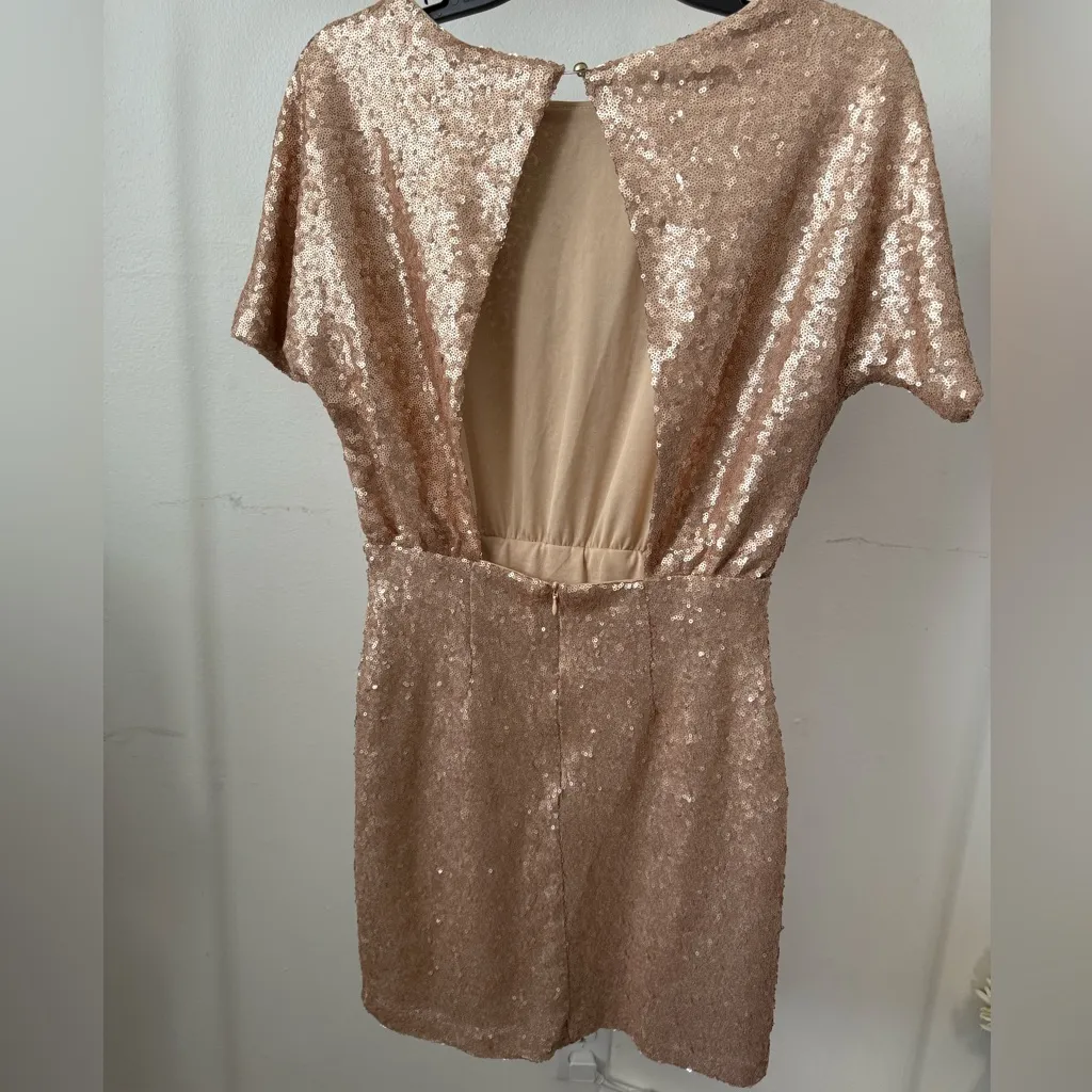 Ark & Co Shimmering Sequin Mini Dress in Rose Gold - Image 2