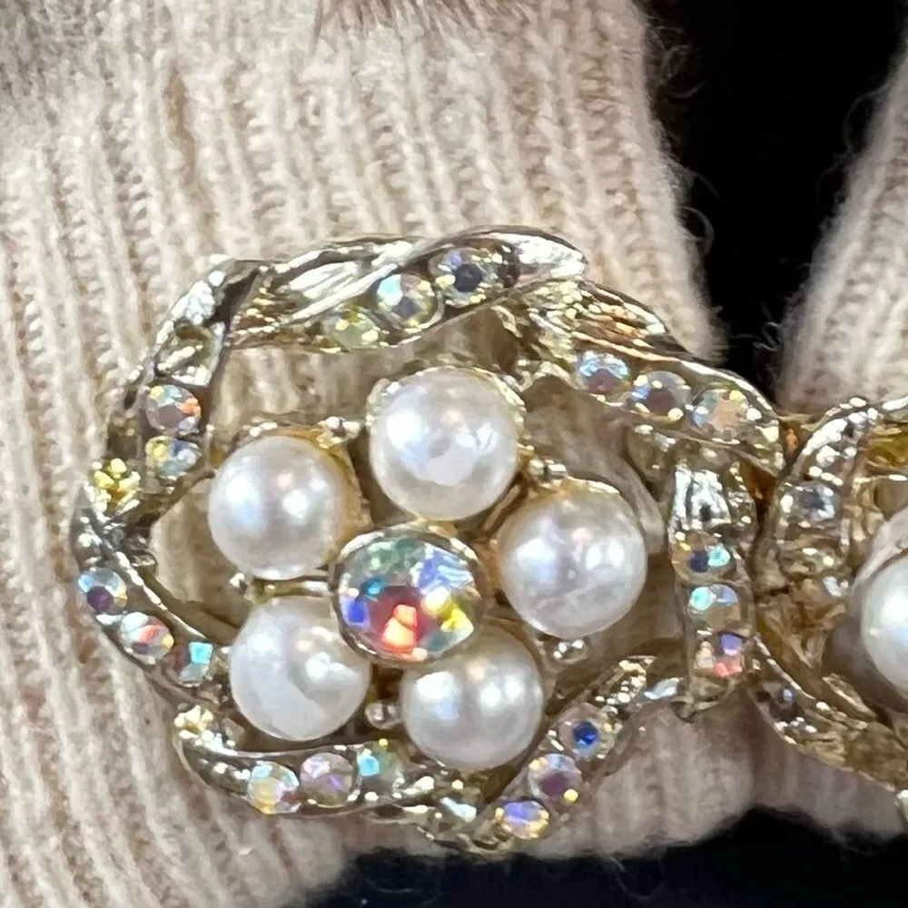 Vintage 60's HADLEY Cashmere Sweater with Mink Fur Collar & Rhinestone Accents Tan Size M - Image 8