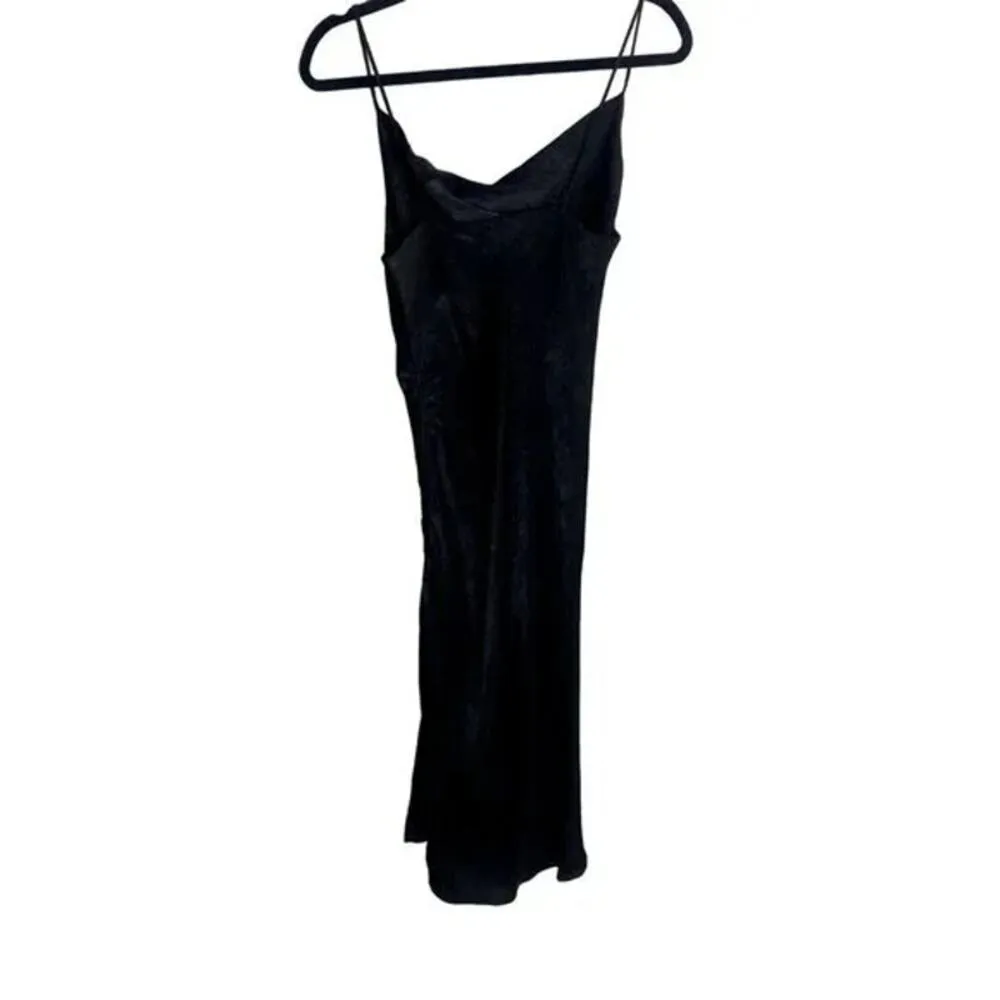 Zara Sleeveless Spaghetti Strap Ruched Draped Slit Side Midi Dress S Black 3626 - Image 15