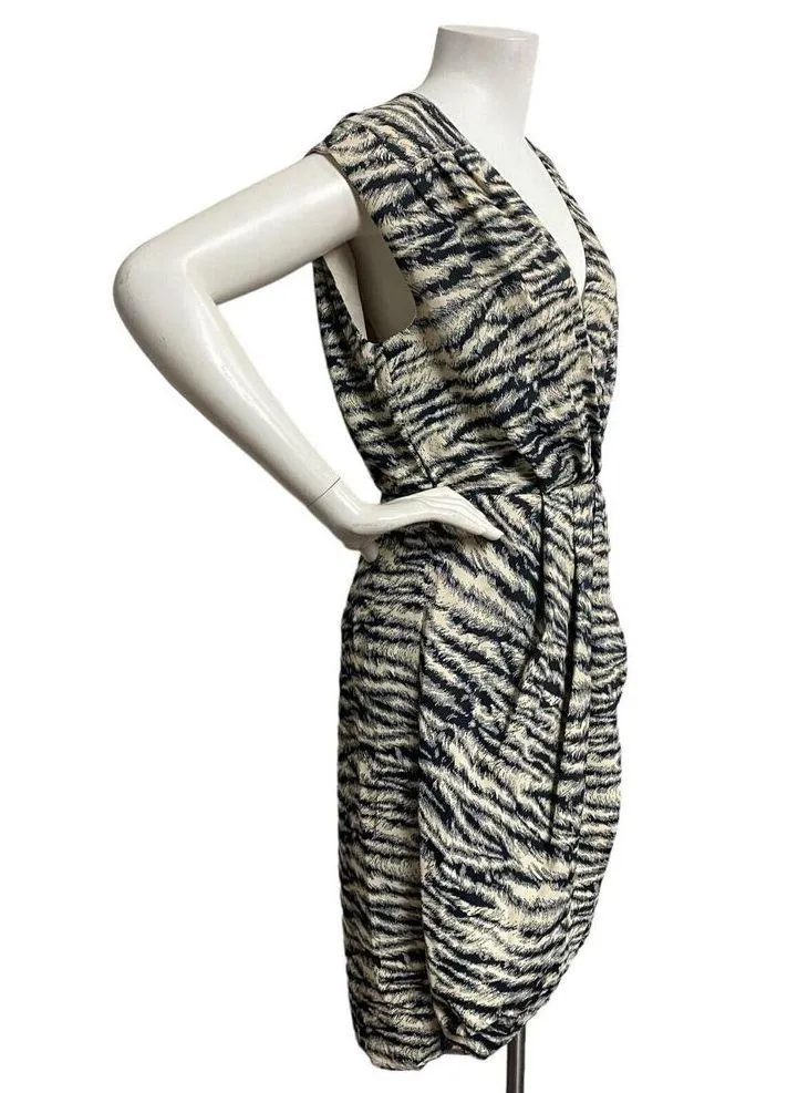 Express Women's Medium Short Sleeve Plunge V-Neck Zebra Print Faux Wrap Dress - Image 3