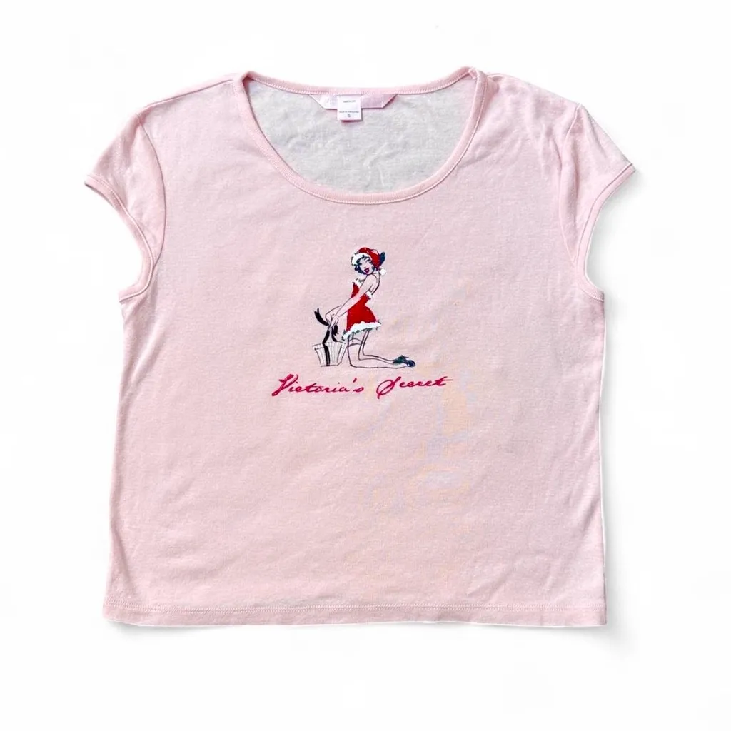 Y2K Victoria’s Secret Santa Christmas Baby Tee - Image 3