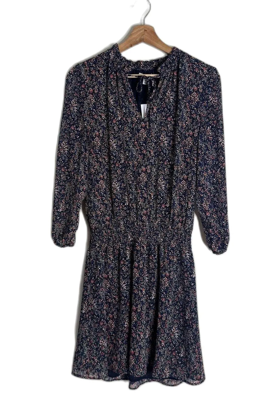 J. Crew Mercantile Dress Womens Extra Small Navy Blue Floral Long Sleeve XS - Image 2
