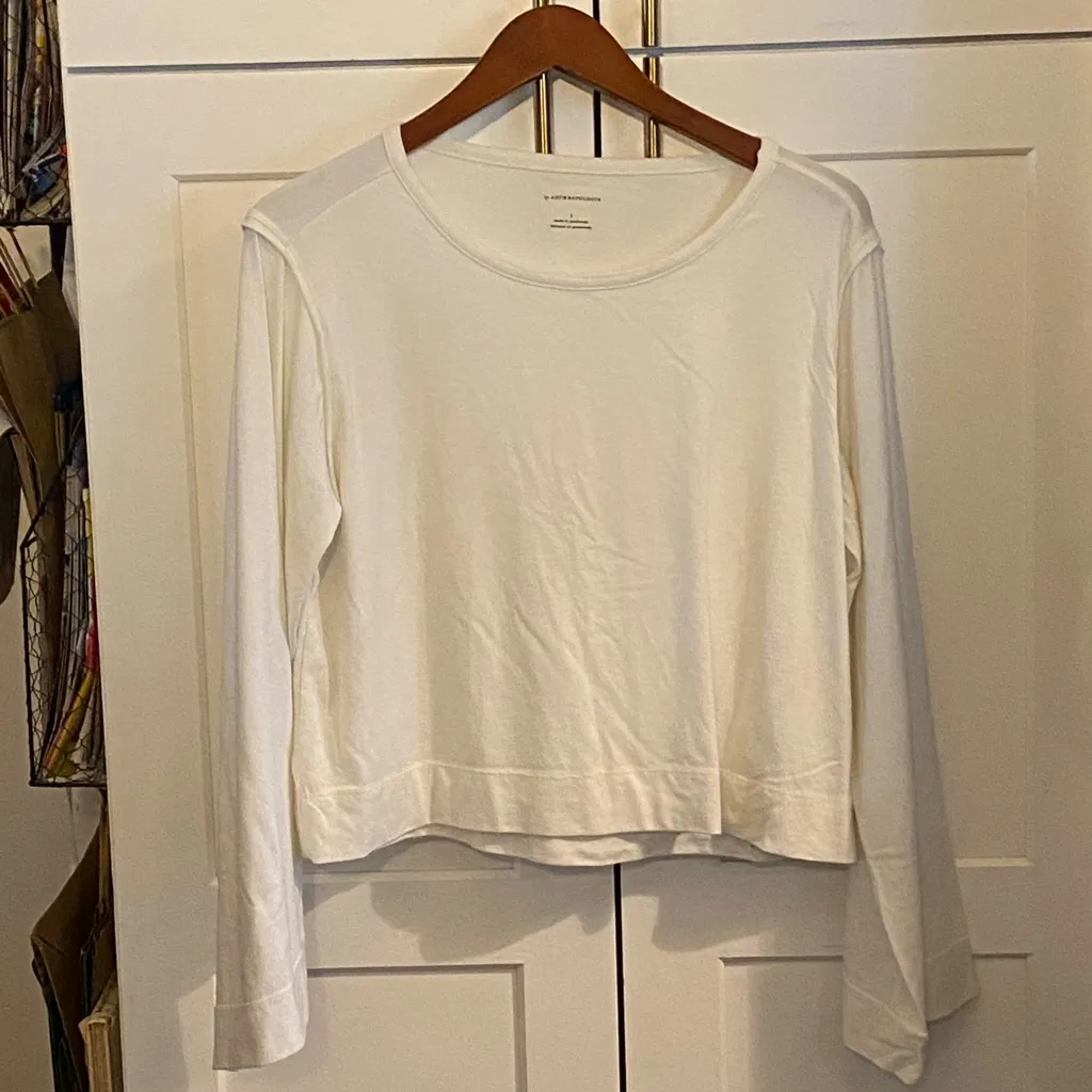 Anthropologie New  East West Wide Long-Sleeve Off White Top Cotton-Tee Fall Basic - Image 12