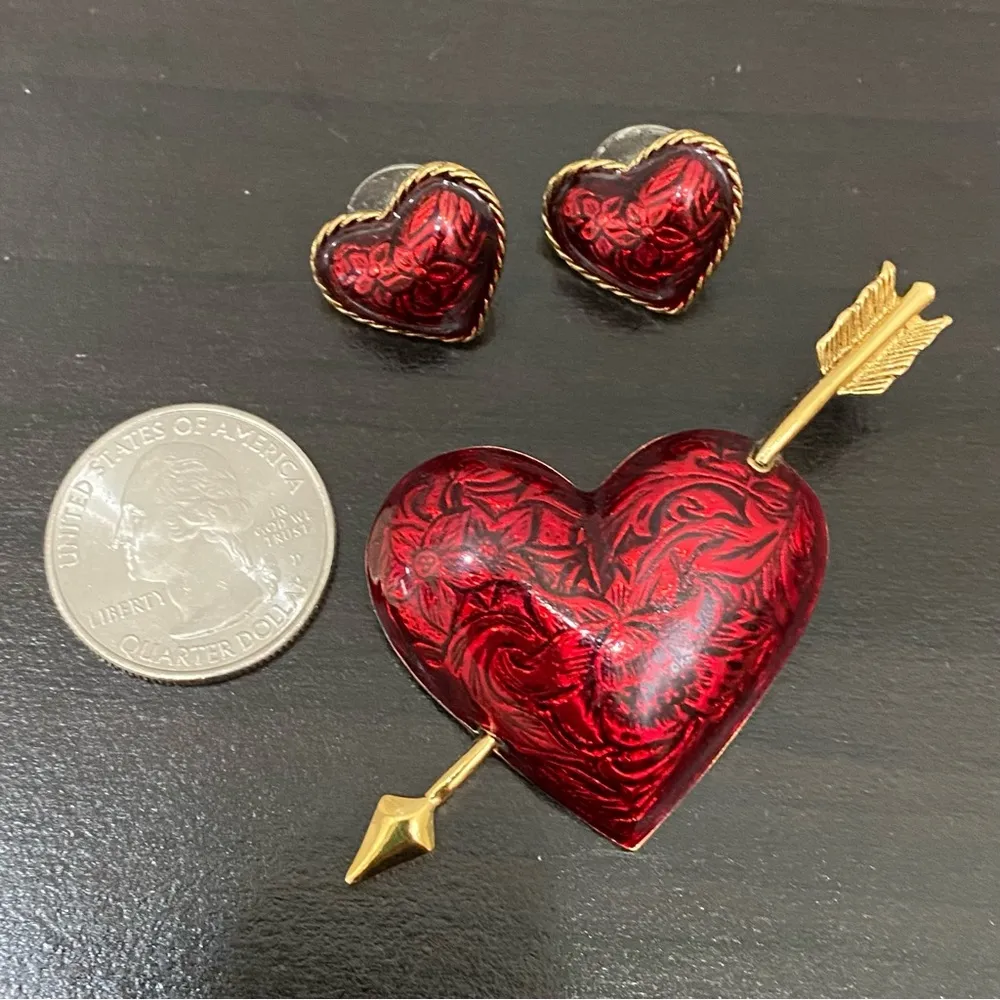 Vintage AVON Signed Ted Enamel Puffed Heart Gold - Image 5