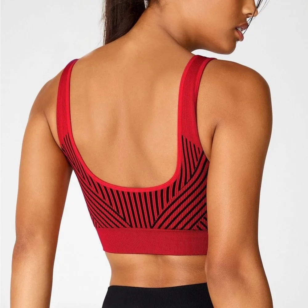RARE Fabletics Persimmon/Black Ribbed Seamless Low Impact Sports Bra | Size: XS - Image 3