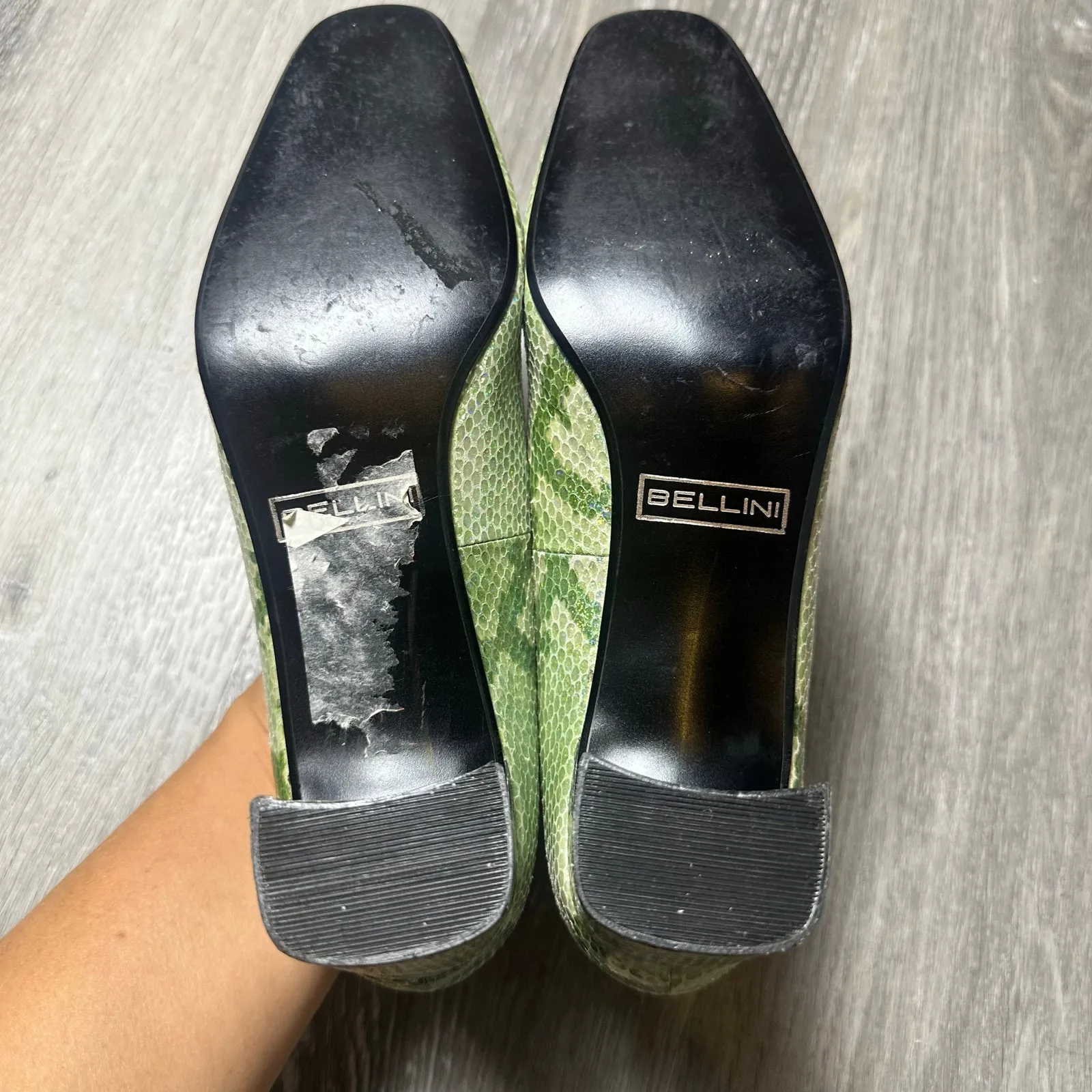 Vintage Bellini Jasmine Metallic Green & Blue Snakeskin Print Heels Size 7 - Image 9