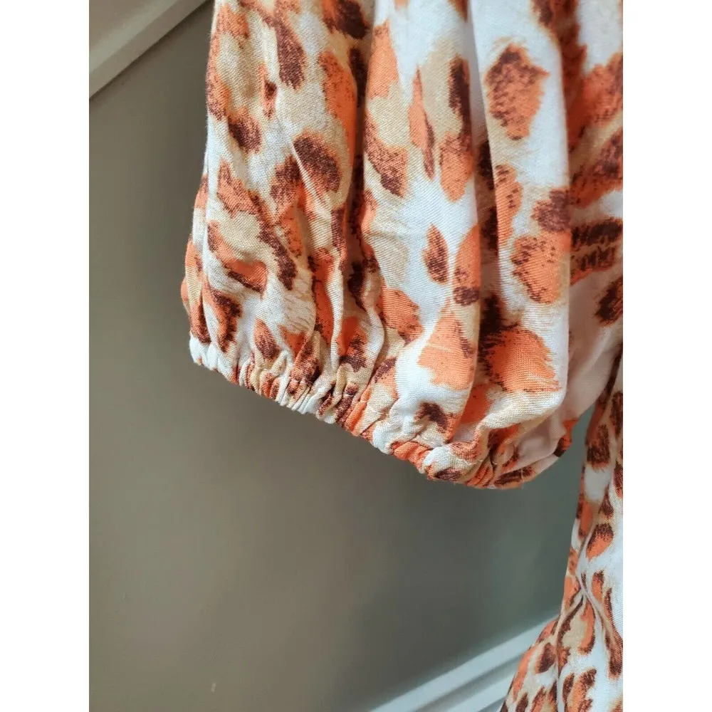 Kori Womens Beige & Brown Rayon V-Neck Short Sleeve Knee Length Dress Size Small - Image 11