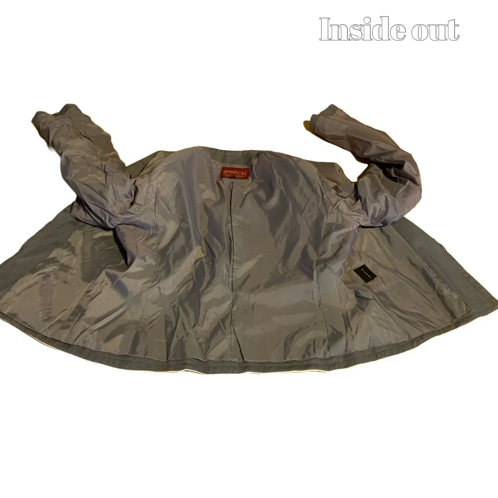 VINTAGE 1980'S SASSON GRAY & CREAM TWILL CROPPED BLAZER (8/9/S) - Image 9