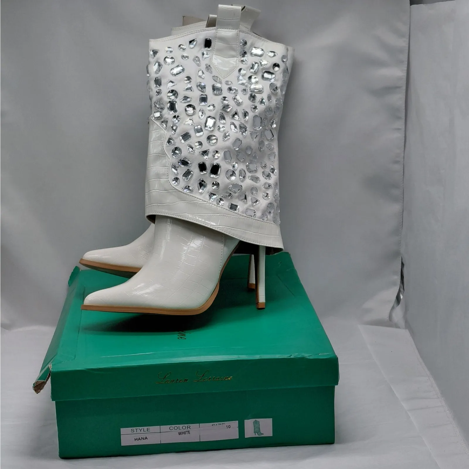 Lauren Lorraine Hana Rhinestone Cowboy Boots White Western Glam Size 10 Cowgirl - Image 8