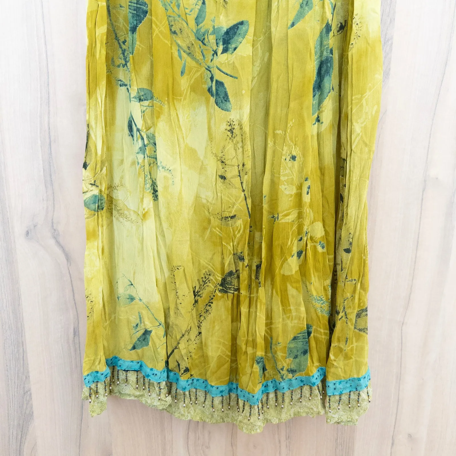 VTG Carole Little Womens Maxi Skirt Sz 12 Yellow Beaded Forest Fairy Boho Earthy - Image 3