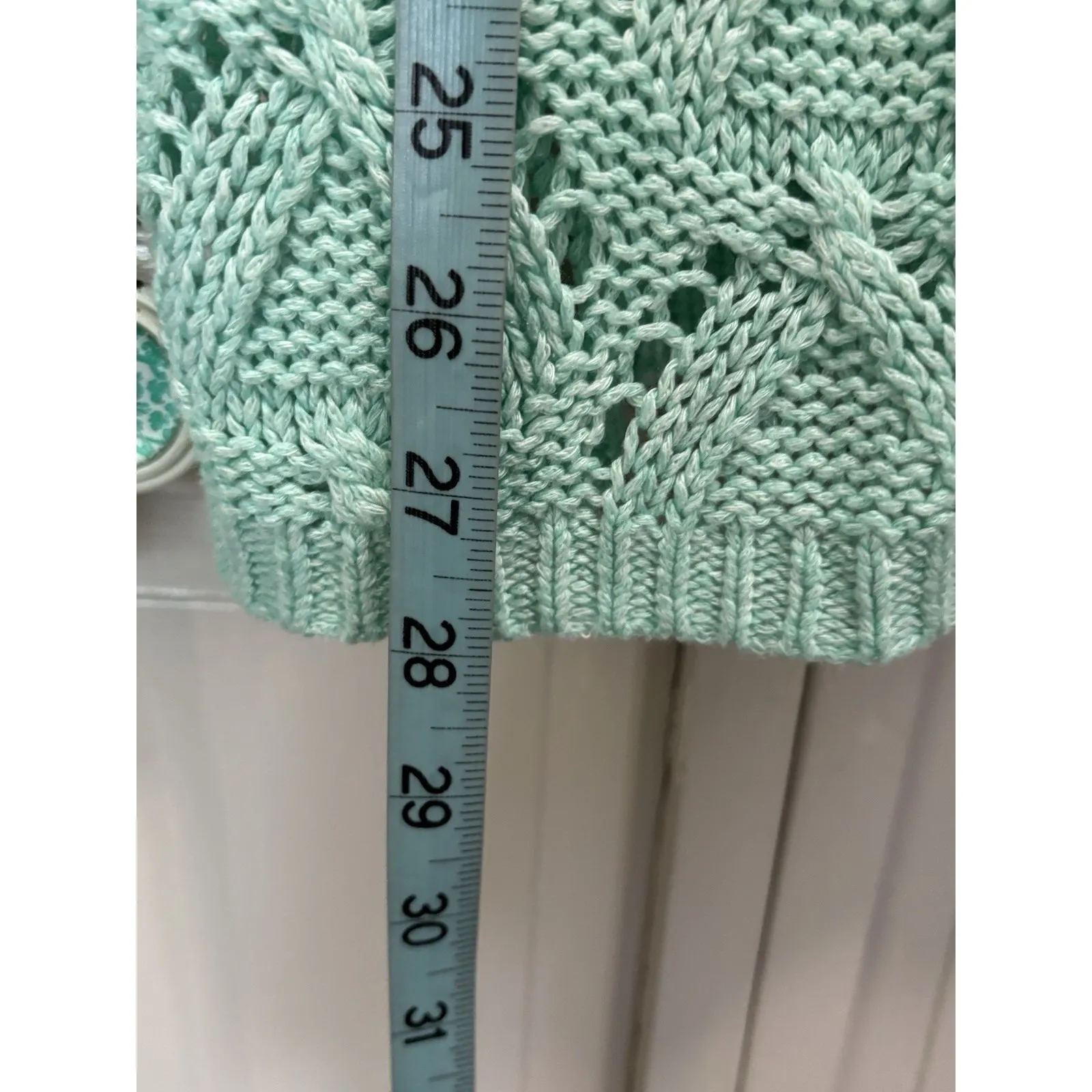 Charming Charlie Open Knit‎ Sweater Scoop Neck Long Sleeve Size M Green - Image 3