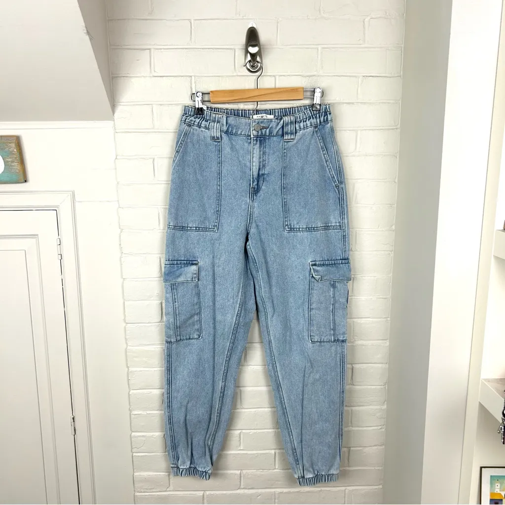 Pacsun High Rise Baggy Cargo Light Wash Jogger Jeans Size M - Image 3