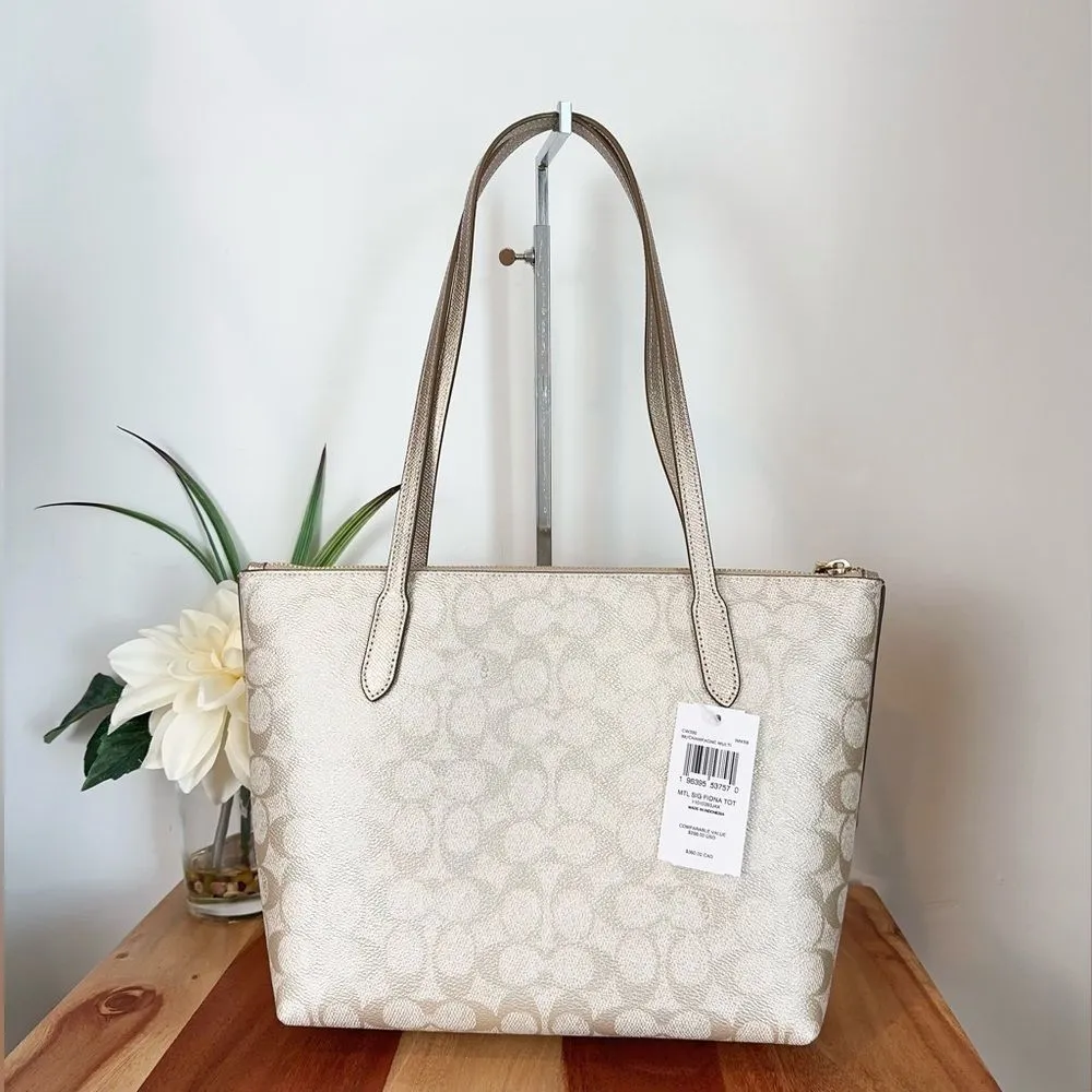 NWT Coach Fiona Zip Tote Bag and‎ Double Zip Wallet In Signature Canvas - Image 3