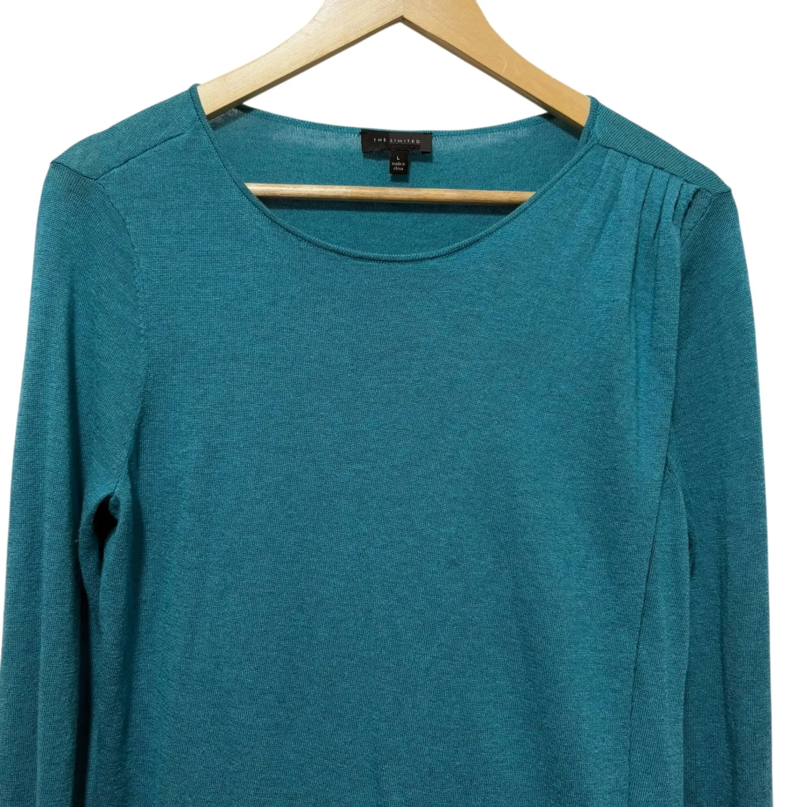 The Limited Women‎ Sweater L Teal Merino Wool Blend Minimalist Capsule Classic - Image 3