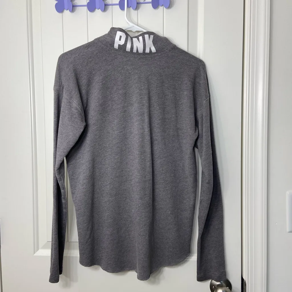 PINK Victoria’s Secret women’s gray white logo decal quarter zip soft jacket S‎ - Image 6