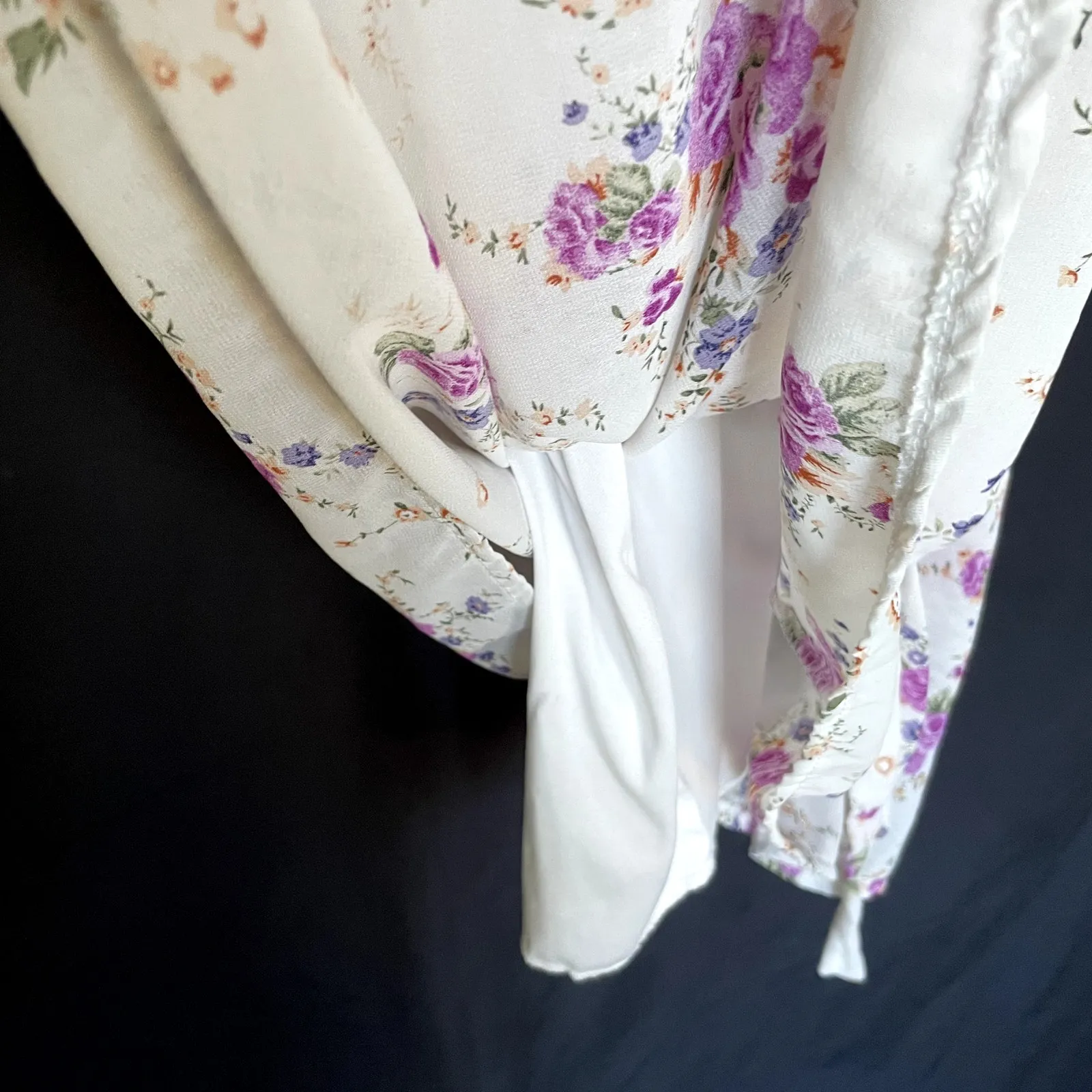 Dada Shop white floral chiffon style pink flowers dress long sleeves midi length - Image 10