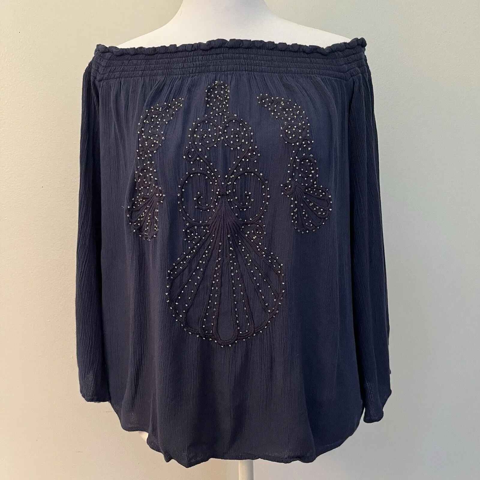 Lilly Pulitzer Nila embellished sea life off the shoulder‎ top in true navy XXS - Image 2